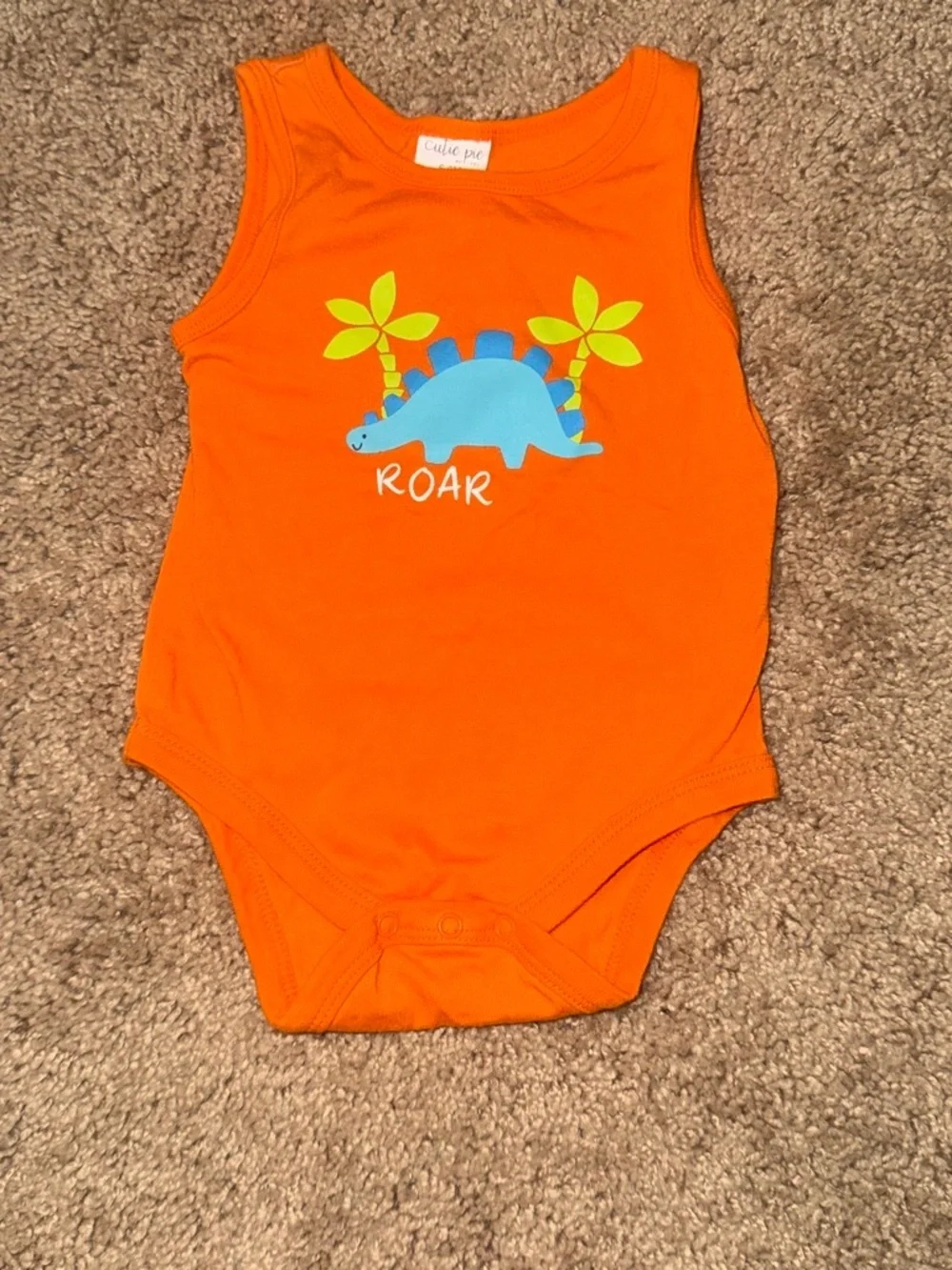 Orange and multicolored dinosaur print kids tank top and shorts set